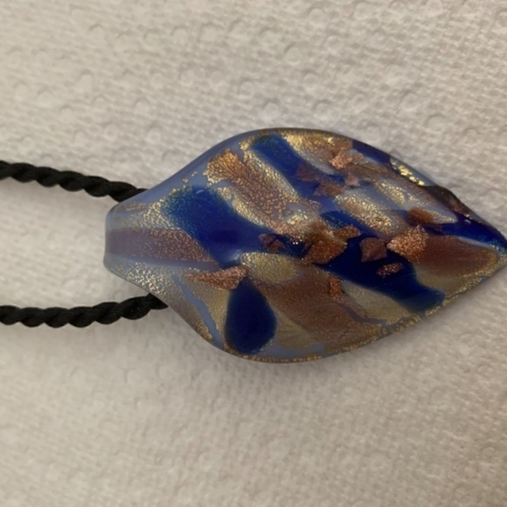 Murano Glass Italian Blue Real Gold Infused Lrg Pendant - Picture 3 of 9